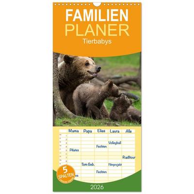Familienplaner 2026 - Tierbabys 2026 mit 5 Spalten (Wandkalender, 21 x 45 cm) CALVENDO