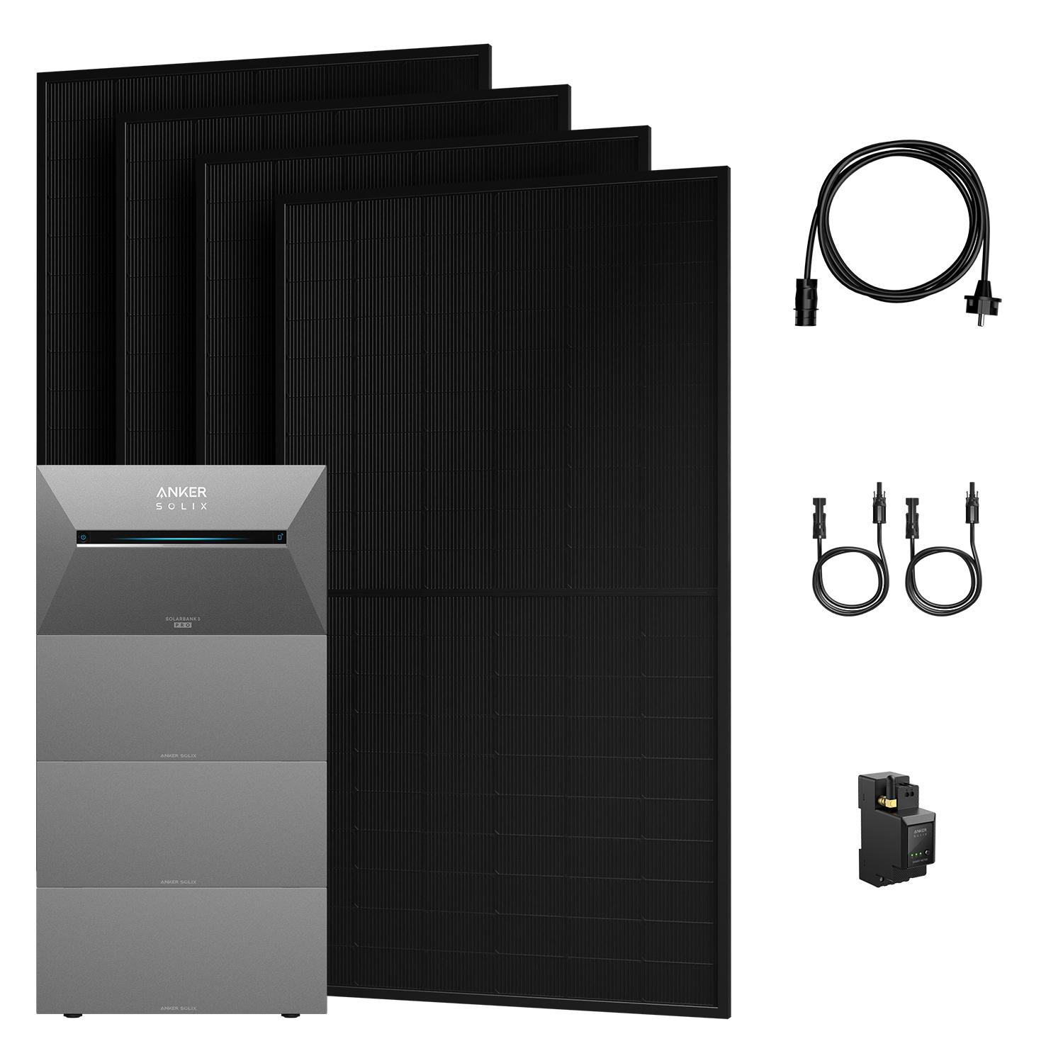 Powerness Balkonkraftwerk mit Speicher, Anker SOLIX Solarbank 3 E2700 Pro mit 3x BP2700 Erweiterungsakku und 2000W Solarmodule & Smarter Zähler 0% VAT