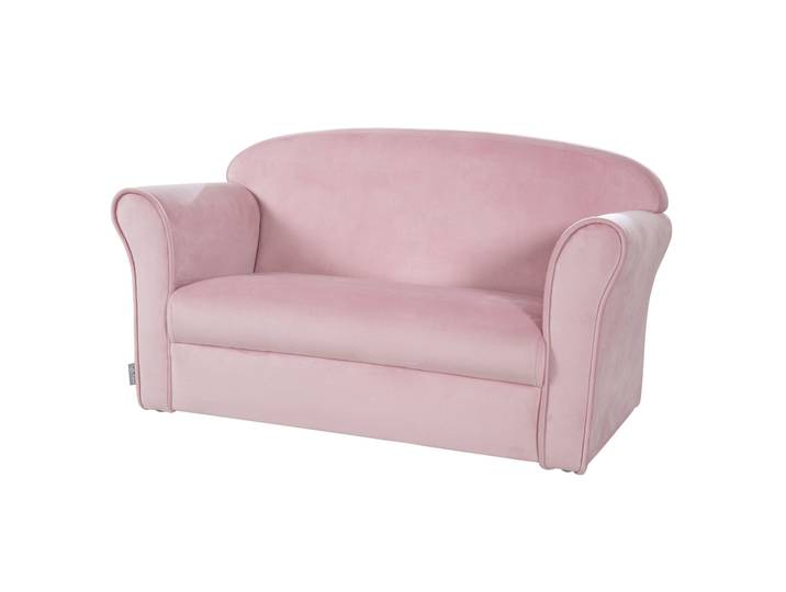 Kindersofa 'Lil Sofa' mit Armlehnen, bequeme Kindercouch mit rosa Samtstoff bezogen