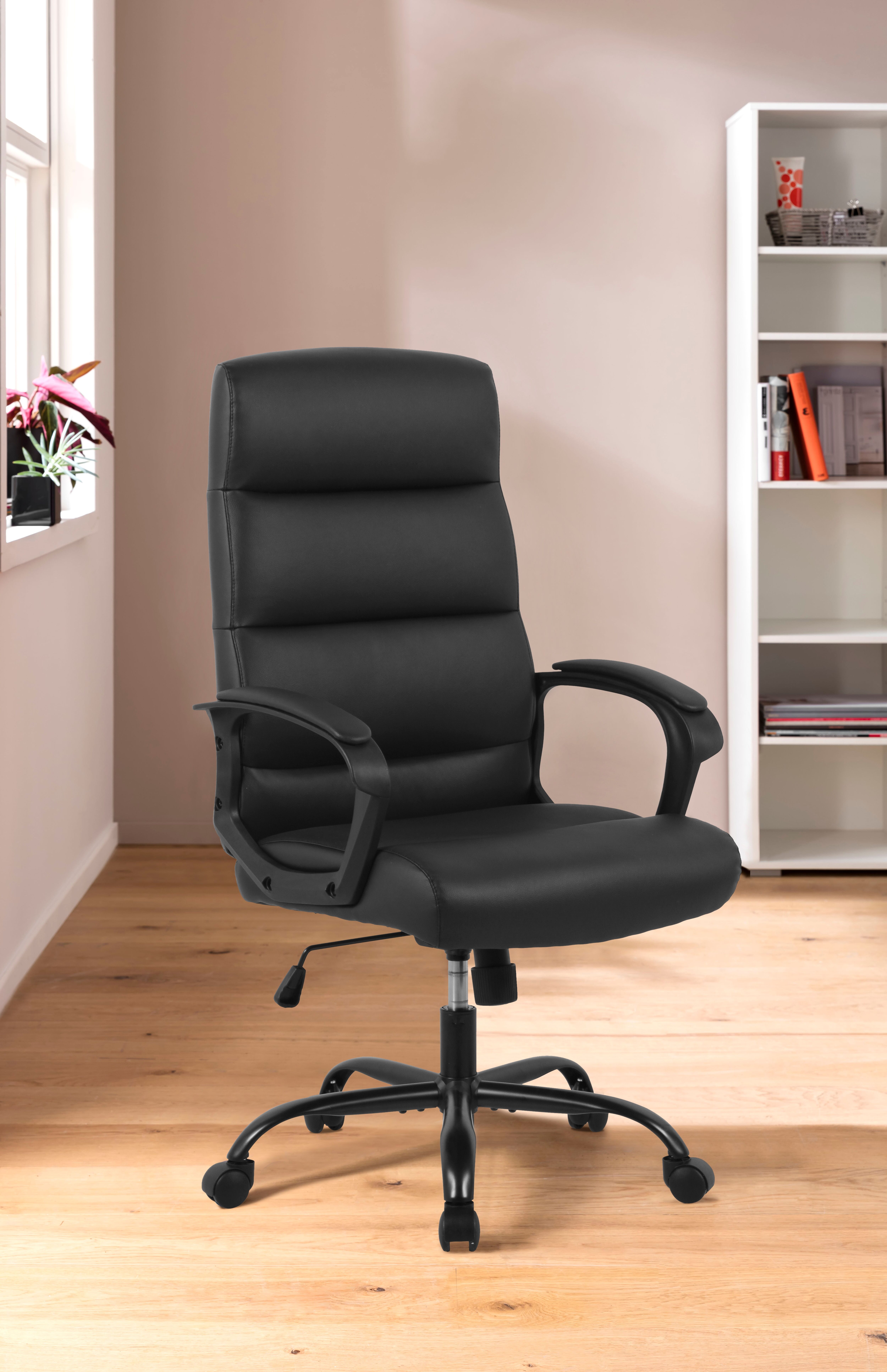 Chefsessel GOODPRODUCT "GRAYSON", schwarz, B:61cm T:64cm, Stühle, Chefsessel, Bürostuhl, komfortable Polsterung, Wippfunktion schwarz B/H/T: 61cm x 64cm, Kunstleder