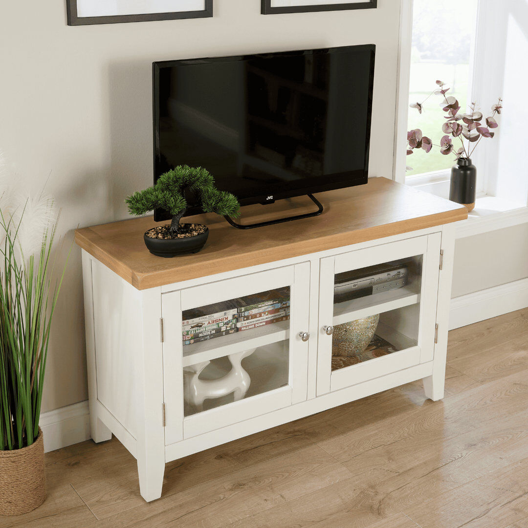 Lark Manor Conte Fully Assembled 2 Door Solid + Manufactured Wood TV Stand White 55"
