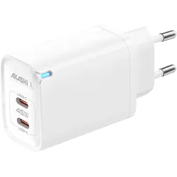 Akashi 45W Netzteil für Smartphone / PC GaN Technologie Dual USB-C (45 W, 2 Ports), USB Ladegerät, Weiss
