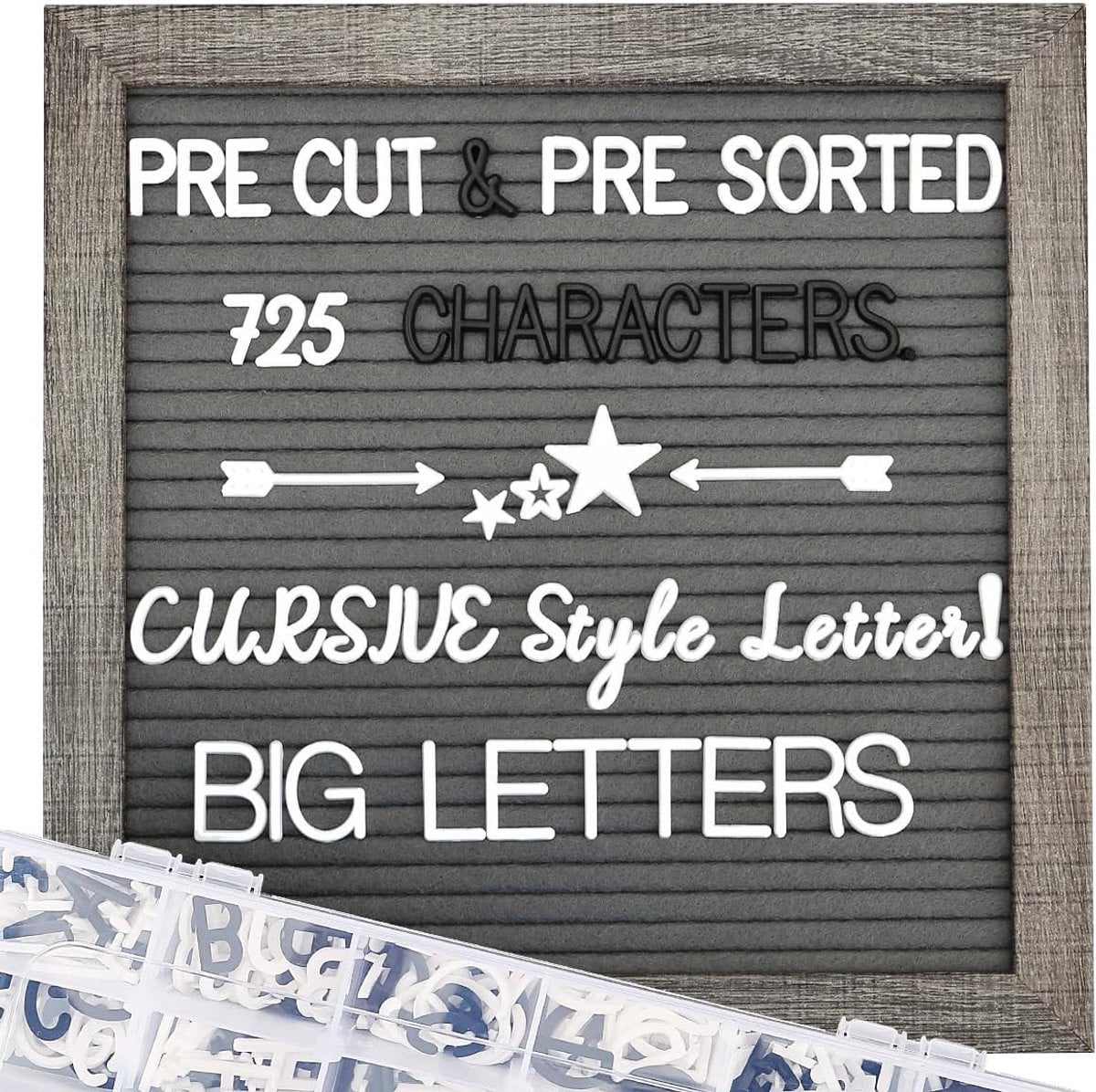 Vilt Letterbord Donkergrijs met 725 Letters - 25,4 x 25,4 cm