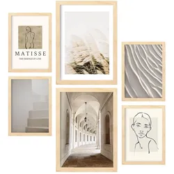 POSTER Set Mit 6 Matisse A3 & A4 Rahmen Aus Hellem Holz