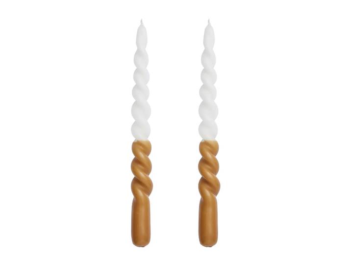 Lene Bjerre Bougie bicolore torsadée Twisted 25 cm Lot de 2 Golden brown-white