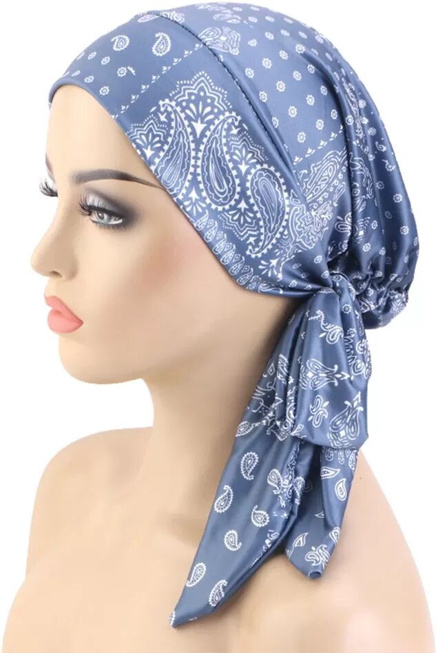 INF Bonnet Turban Imprimé Musulman Élastique - Polyvalent et Confortable Bleu