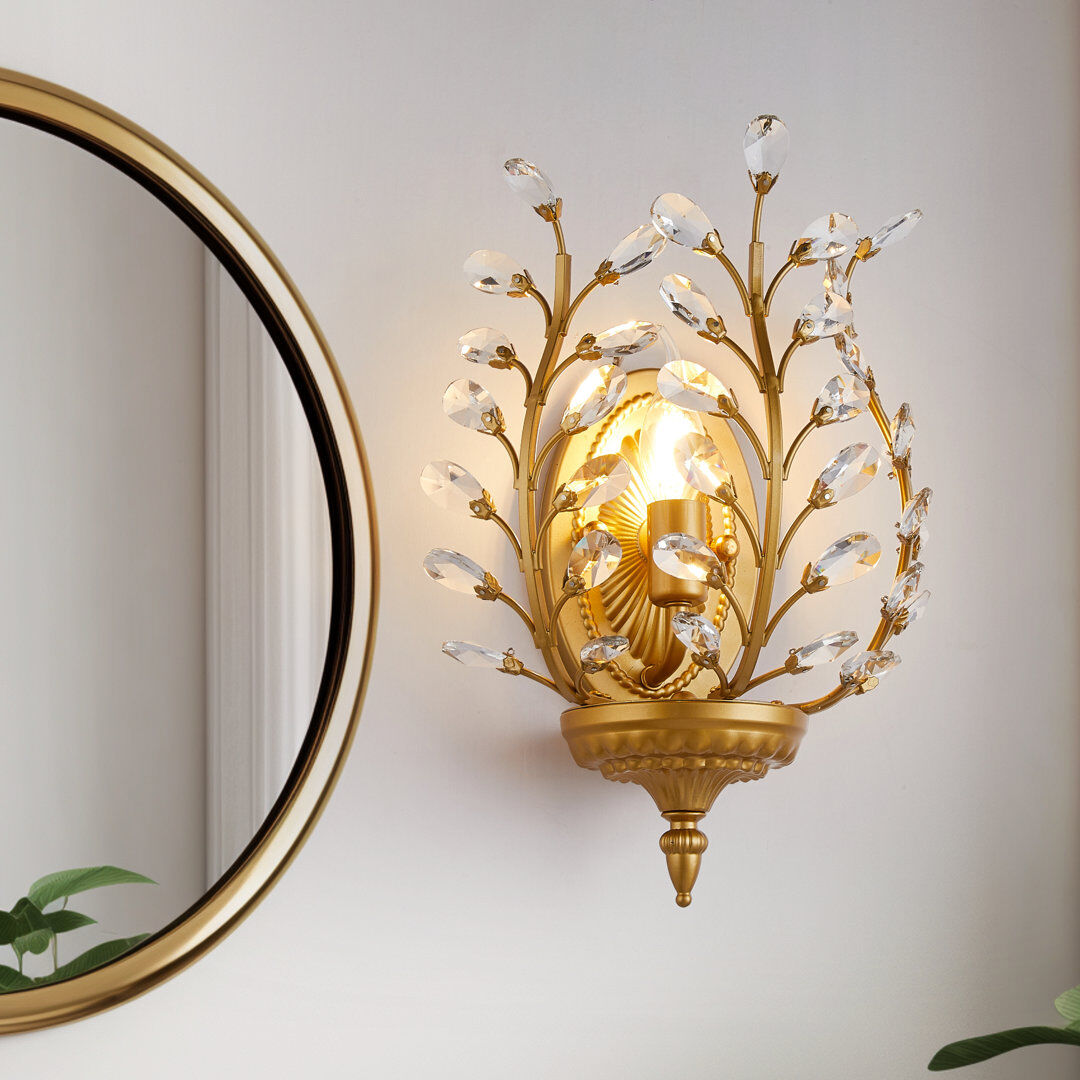 Blue Elephant Nevis 1 - Light Dimmable Gold Crytsal Flush Mounted Sconce Gold 38cm H X 27cm W X 17cm D