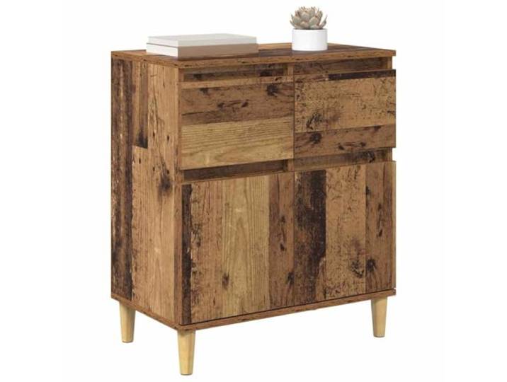 KTHLBRH Anrichte aus altem Holz, 60 x 35 x 70 cm, mehrschichtiges Holz Beige konische Beine im Vintage-Design, Schubladen mit Kugelführung, 2 Scharniertüren