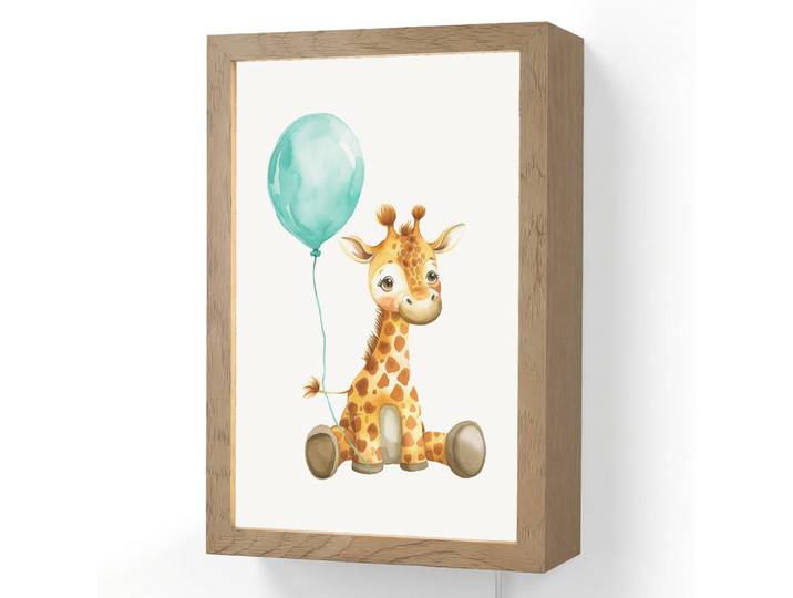 OnlyWow Wandleuchte - Giraffe - Baby - Tiere - Blauer Ballon - 20x30 cm, Weiß, Holzwerkstoff, Rechteckig, LED integriert, 20x30x8 cm, Lampen & Leuchten, Innenbeleuchtung, Wandlampe
