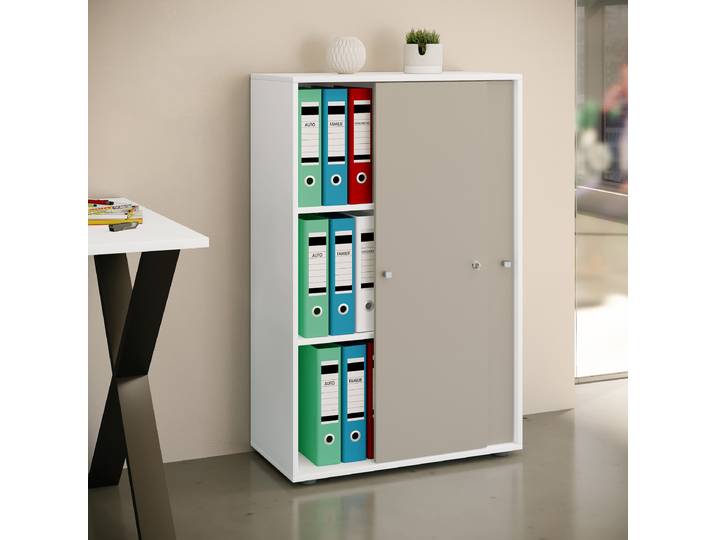 Schiebetürenschrank 110cm Multicolor/Weiß/Grau
