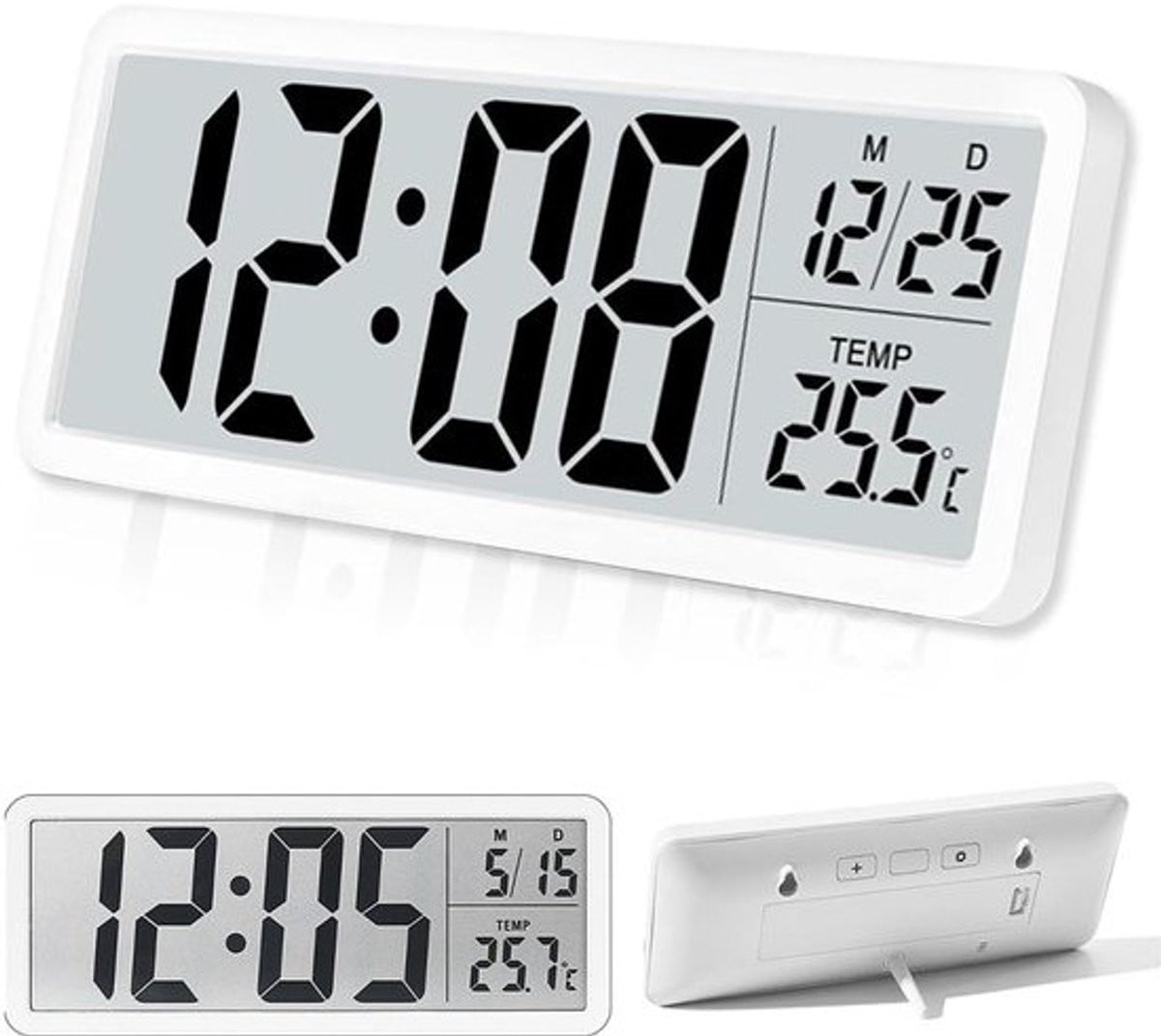 Solidchoice Digitale Wandklok met Temperatuurweergave - Wit - 20 cm