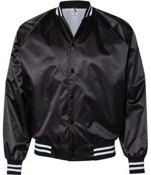 Augusta Sportswear 3610 Satin Baseball Jacket/Striped Trim in Black/White size 2XL   Nylon