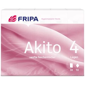 Fripa Taschentücher Akito, Päckchen, Zellstoff, 4-lagig, nies- und reißfest, je 10 Tücher, 30 Stück