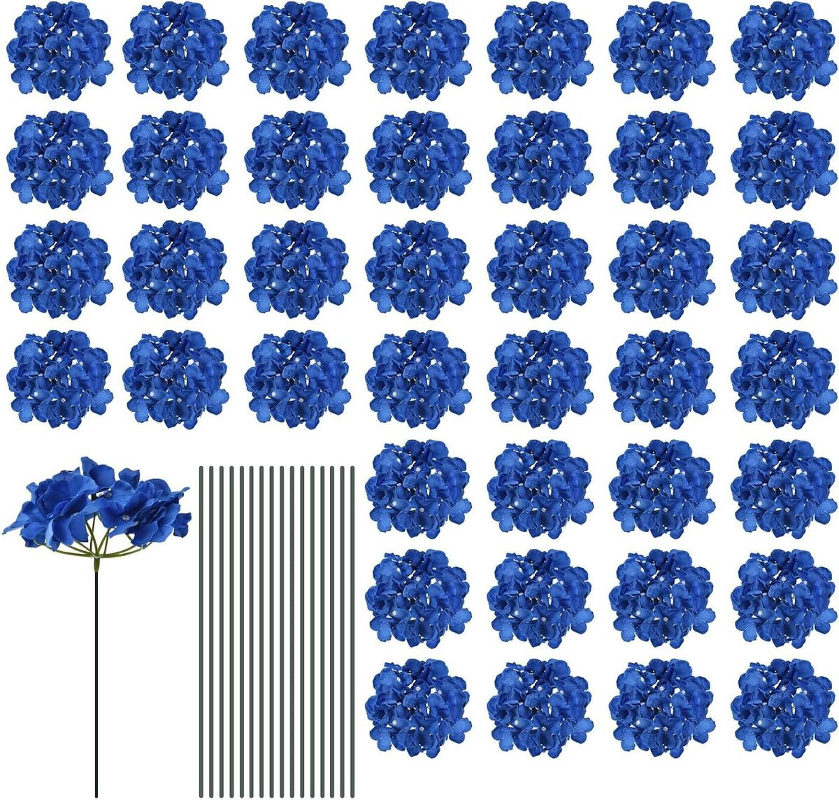 30 stuks Kunsthortensia Bloemen - Zijden Decoratie - Donkerblauw