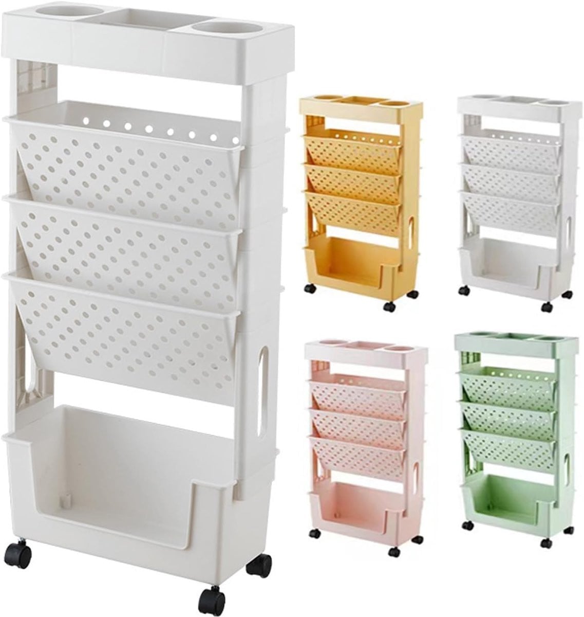 Boekenplank Kar Opberg Trolley met 5 Lagen en Wielen - Wit