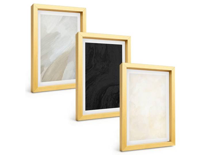 Tulup Bilder SET 3er Set - 20x30 cm Goldrahmen - Strukturen schattieren Minimalismus, Goldfarben, Kunststoff, Rechteckig, 20x30 cm, einfache und schnelle Anbringung, Bilder & Rahmen, Bilder