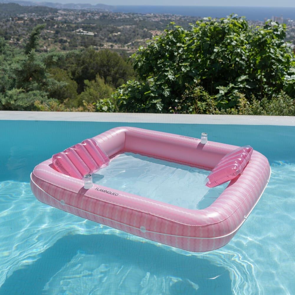 Flamingueo Colchoneta hinchable doble PVC con rejilla rosa