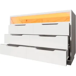 STILVORA Sideboard Spanplatte Weiß 120x40x85 cm mit LED und 6 Schubladen