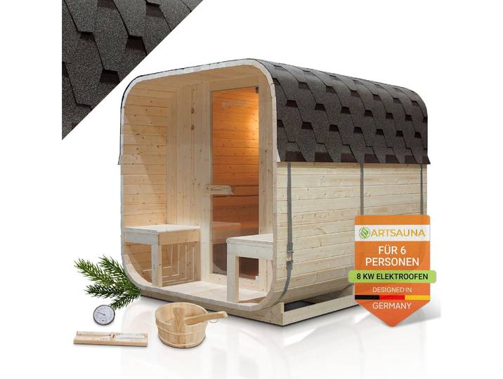 Artsauna Fasssauna Nolvik XXL, mit 8 kW Ofen & Zubehör für Garten, Cube Design