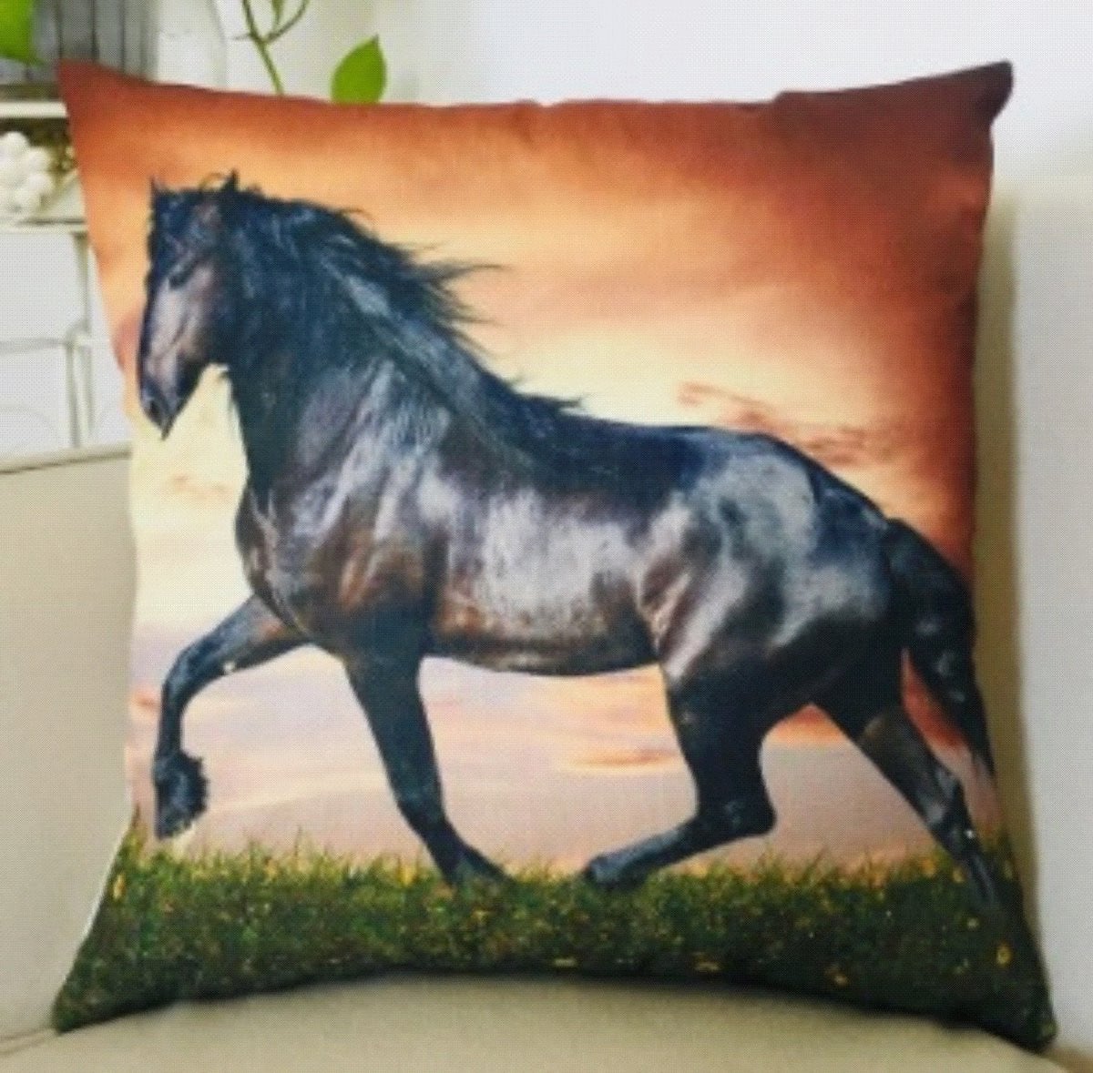 Decoratieve kussenhoes met paard print, 45 x 45 cm