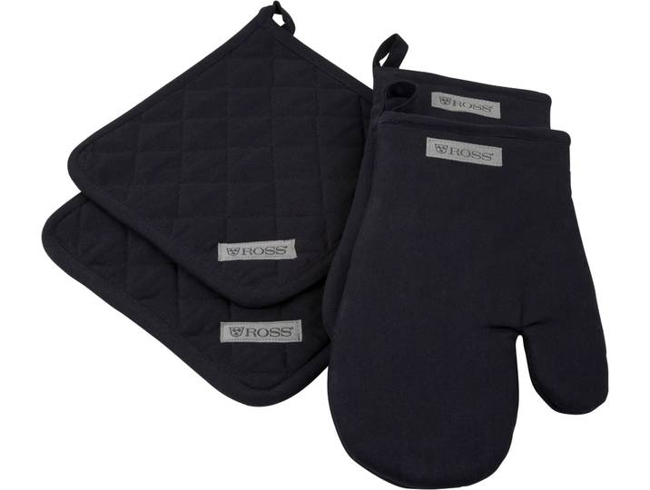 Topflappen ROSS Exclusiv , schwarz, 100% Baumwolle, Topflappen, Topflappen, 2x Topflappen und 2x Grillhandschuh, 100% Baumwolle