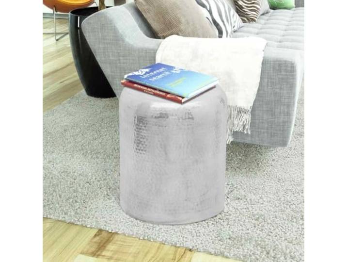 HFUDPOF Hocker/Beistelltisch aus gehämmertem Aluminium Silbern Gehämmerte Oberfläche, glänzendes Aluminium, vielseitig als Sitz oder Ablage, rustikaler Look