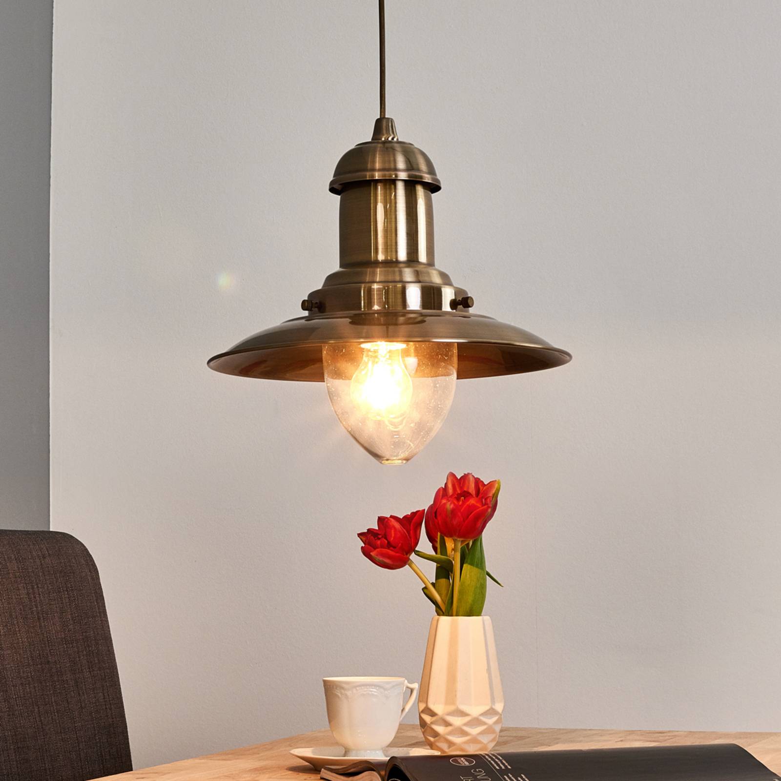 Searchlight Pendant Light Fisherman, dimmable, Bronze / antique brass, Living / Dining Room, metal, Maritime, Ceiling Light