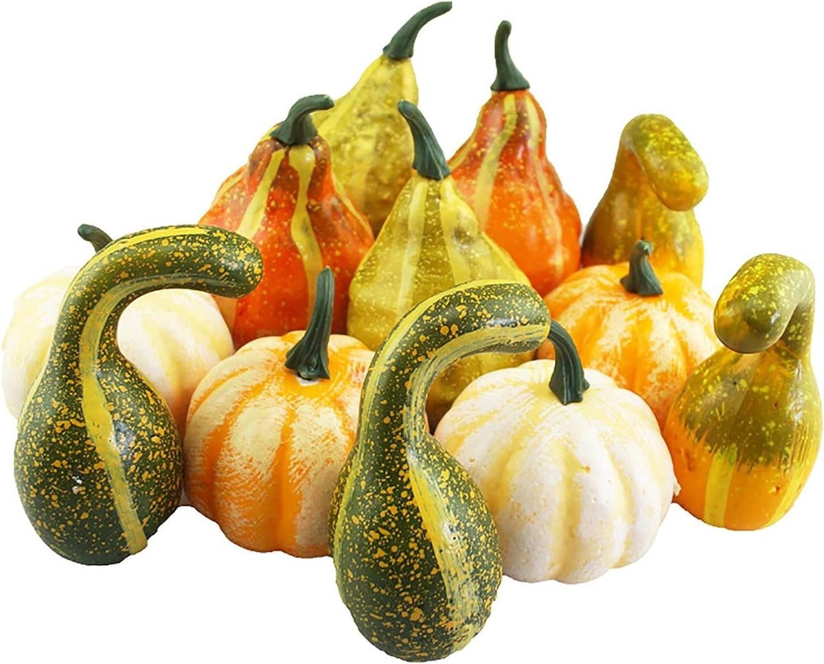 Set van 12 realistische kunstmatige pompoenen voor herfstdecoratie - Oranje