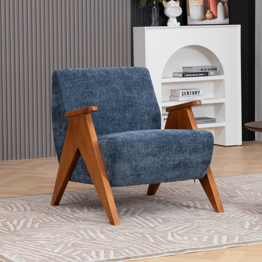 Blue Elephant Upholstered Chenille Armchair Blue 76.2cm H X 69.9cm W X 77cm D