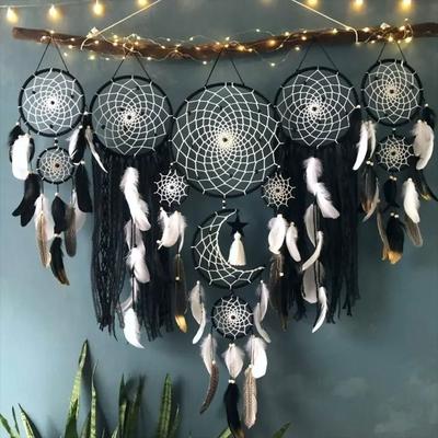 Uplifted Finds 5 Piece Celestial Macrame Dream Catcher Set   Boho Moon & Star Wall Hangings black