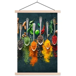 POSTER MIT MAGNETLEISTEN Kräuter - Gewürze - Löffel Wandbild Schlafzimmer 60x90 cm