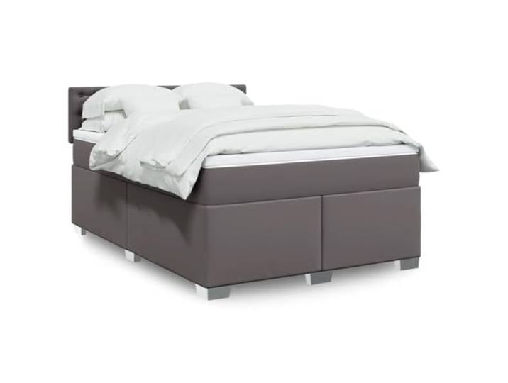 vidaXL Boxspringbett mit Matratze Grau 140x200 cm Kunstleder