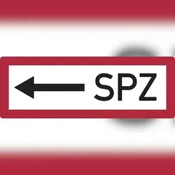 Feuerwehrschild, SPZ (Sprinklerzentrale) mit Pfeil nach links - DIN 4066 - 297x105 mm Folie selbstklebend