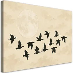 LEINWANDBILD Vögel Mond Aquarell Beige 90x60cm
