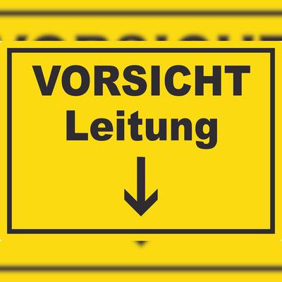 HB-Druck Vorsicht Leitung mit Richtungspfeil unten Aufkleber A3 (297x420mm)