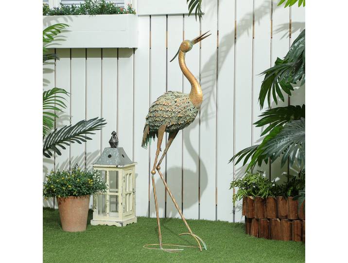Outsunny Statue Héron Métal 90cm Décoration Jardin Multicolore