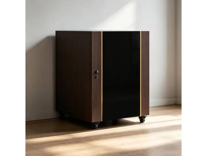 Hifi Rack mit Gittertür, Belüftung und Böden,Holz Audio Schrank für Zuhause Mobiler Plattenspieler Schrank mit Kabelöffnung, Stauraum für HiFi, Heimkino, Studio(Walnut 23.2*23.6*23.6IN)