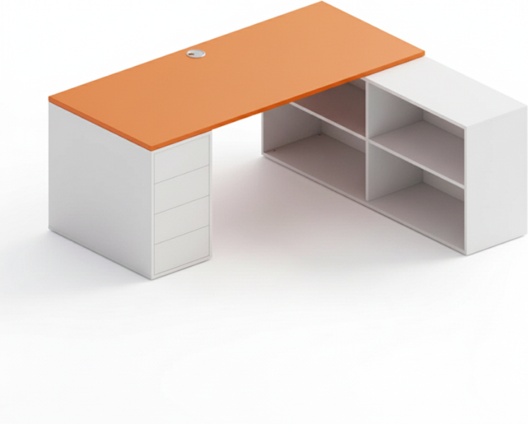 B2B Partner Büroschreibtisch mit Stauraum BLOCK B04, 180x160 cm, weiß/orange