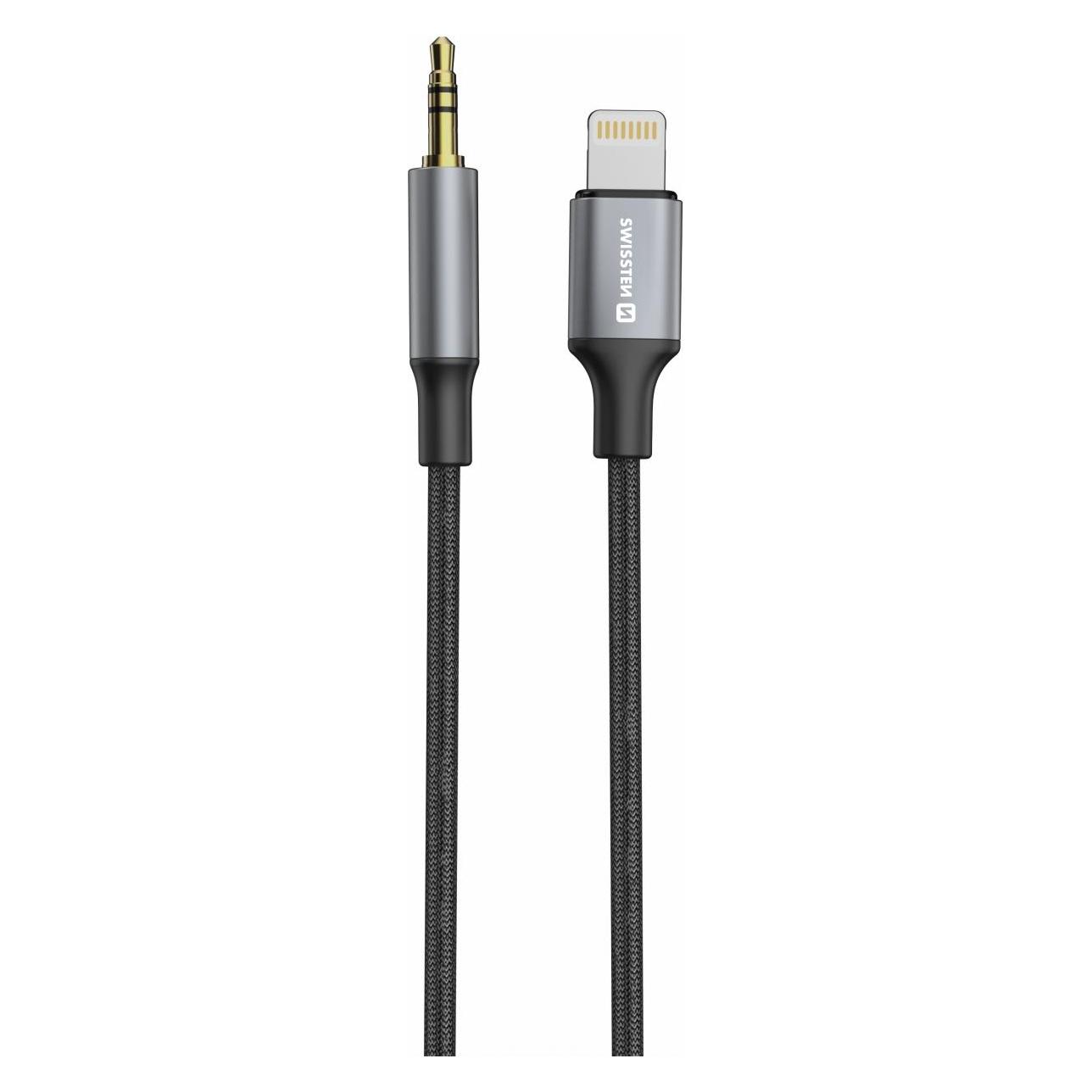Swissten Audioadapter Textil Lightning (male) / 3,5 mm JACK (male) 1,5 M Schwarz (73502307)