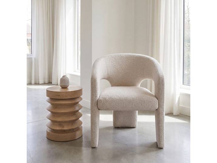 Fauteuil de table en bouclette écrue