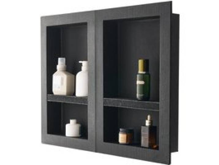 VEVOR Duschnische, 40,6 x 61 cm + 40,6 x 61 cm Wandnische mit beweglichem Regal, 10,2 cm dicker moderner Seifen- & Shampoo-Aufbewahrungs-Organizer, schwarz für Badezimmerdusche