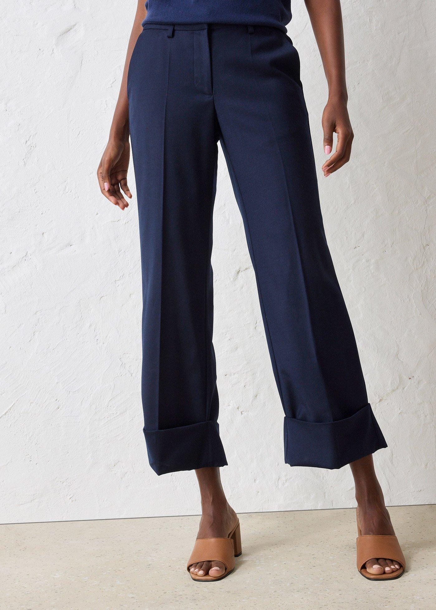 bonprix Flared Hose mit Wollanteil, blau, Gr.50, elegante flared Hose mit Wollanteil