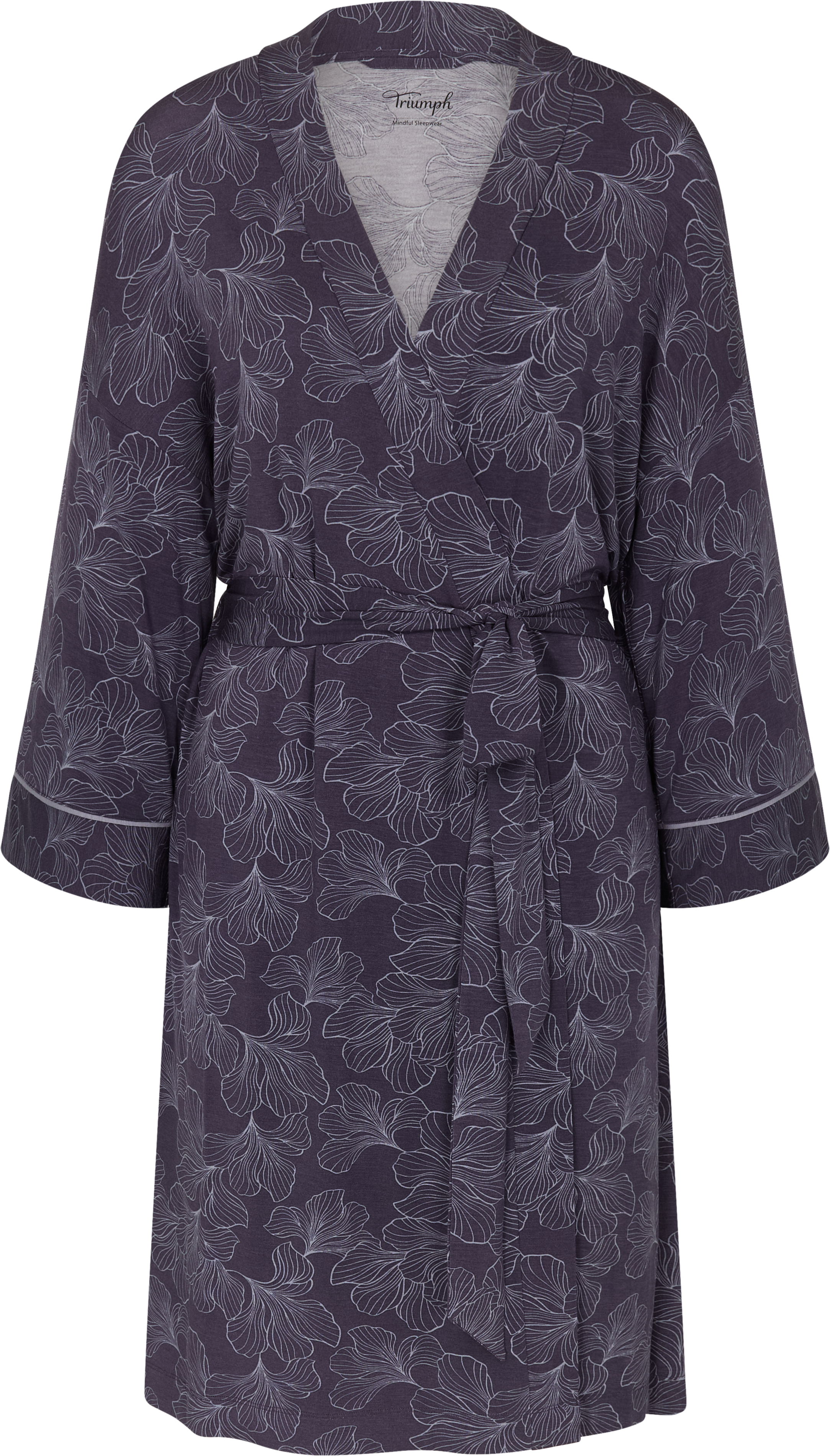 Morgenmantel TRIUMPH "Aura Spotlight Robe 01", Damen, Gr. 44/46, grau (grau combination), Modal, Midilänge, Hausmäntel Morgenmantel, weich, atmungsaktiv, knielang grau combination 44/46