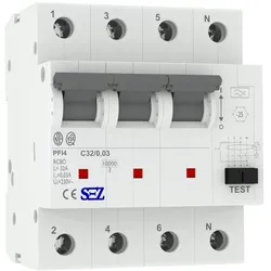 SEZ FI/LS C 32A 30mA 4P 10kA RCBO FI/LS-Schalter Kombi Schalter 0090926