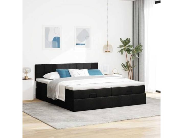 KTHLBRH Boxspringbett 200 x 200 cm mit Matratzen schwarz Hydraulisches Heben, 2 Taschenfederkernmatratzen, 2 Matratzenbezüge, Polyestergewebe