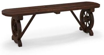 Costway Patio Rustic Wood Bench with Wagon Wheel Base