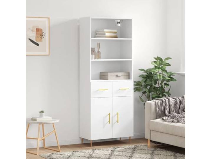 RJPLMFV Anrichte hoch, weiß, 69,5 x 34 x 180 cm, aus Ingenieurholz Füße aus Metall, langlebig, feuchtigkeitsbeständig, Wandbefestigung im Lieferumfang enthalten