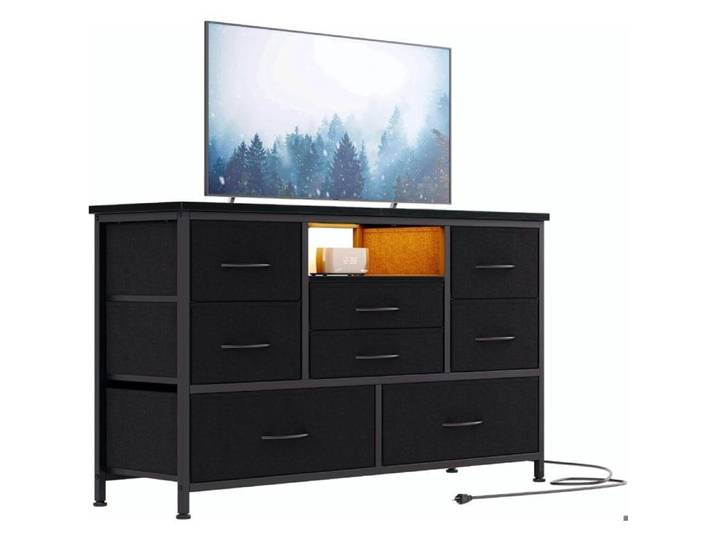 Commode Tissu pour Chambre Commode 8 tiroirs en tissu Meuble De Rangement noir Style Moderne-115X30X75CM
