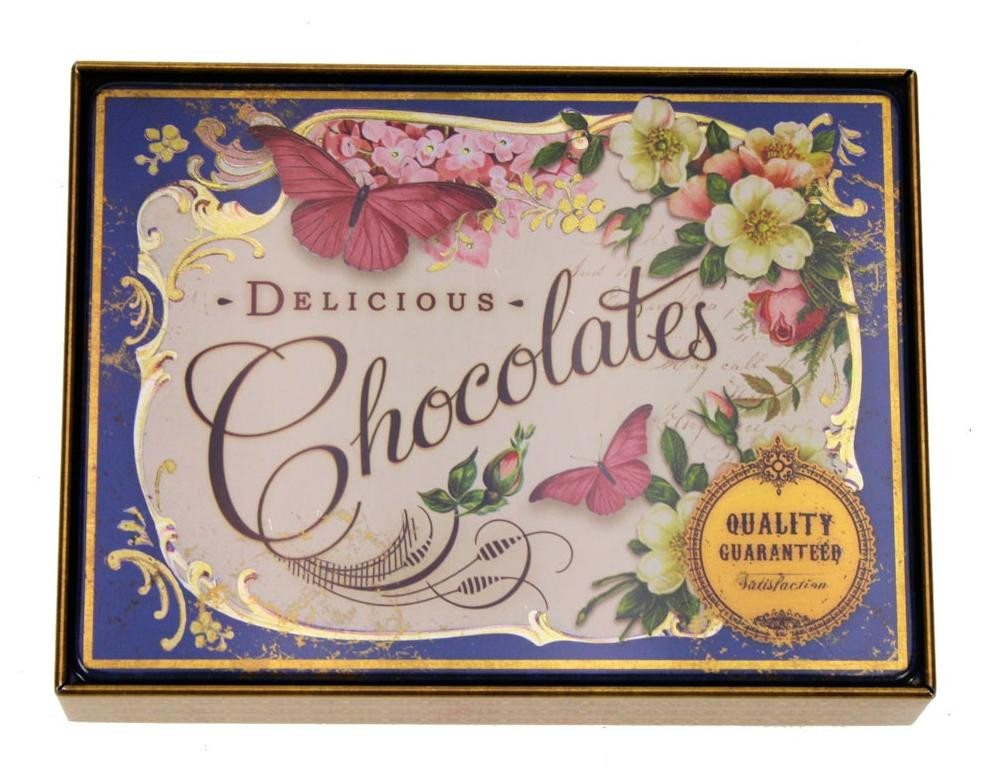 Meander decoratieve doos chocolade met vlinderdesign, Blauw, 14,8 x 11,2 x 4 cm