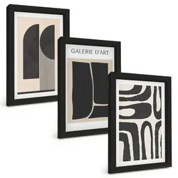 BILDER SET 3er Set - 20x30 cm Schwarzer Rahmen - Abstrakte minimalistische Poster
